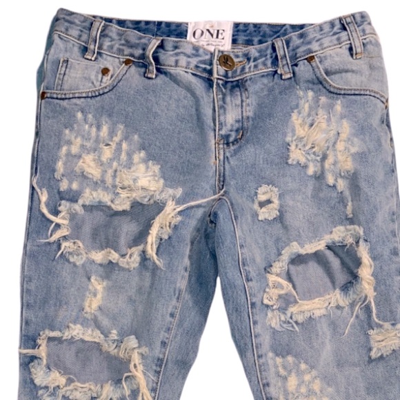 ONE TEASPOON Trashed Free Birds Low Waist Short Rise Rigid Skinny Jeans Size 29 - Picture 10 of 15